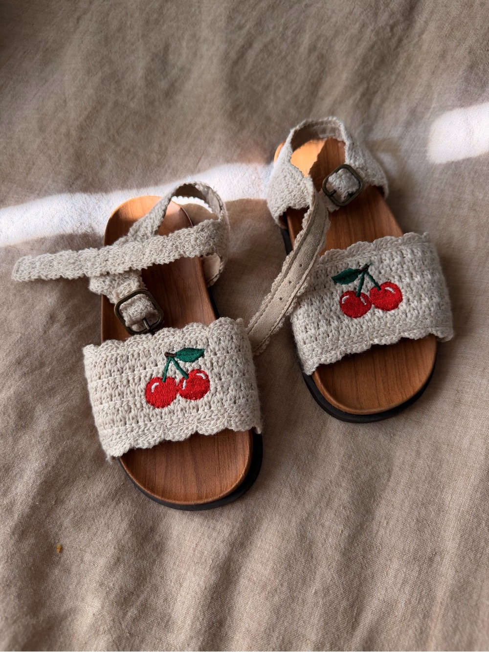 Zara Beige Crochet Kids Sandals with Red Cherry Embroidery